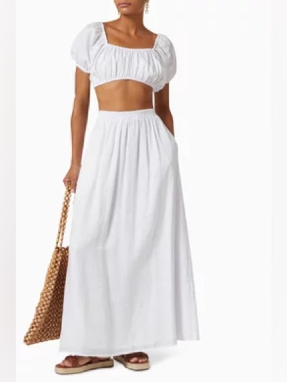 Faithfull the Brand Linen White Maxi Skirt with Elastic Waist